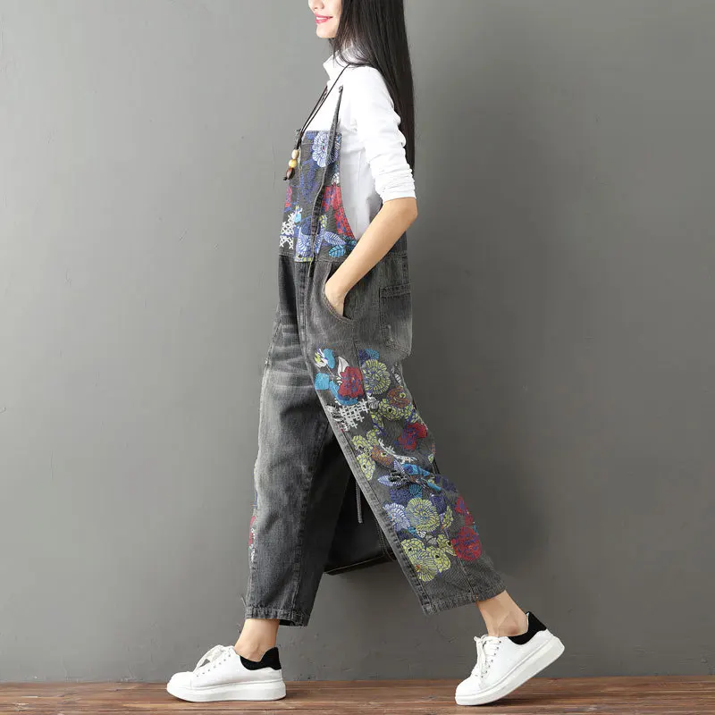 Винтажные Ретро богемные Хиппи Boho Harajuku Pantalones Mujer Femme комбинезоны джинсовые синие джинсы брюки для женщин брюки