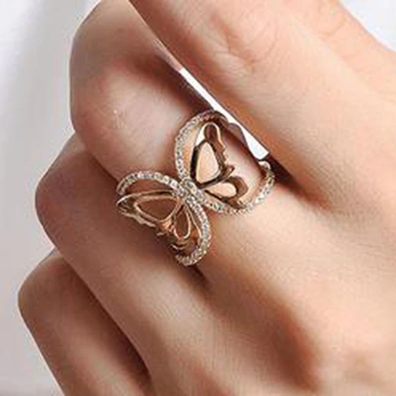 

Fashion Silver Gold Color Hollow Out Butterfly Ring Opening Adjustable Rings For Women Wedding Valentine's Gift Jewelry N3M049