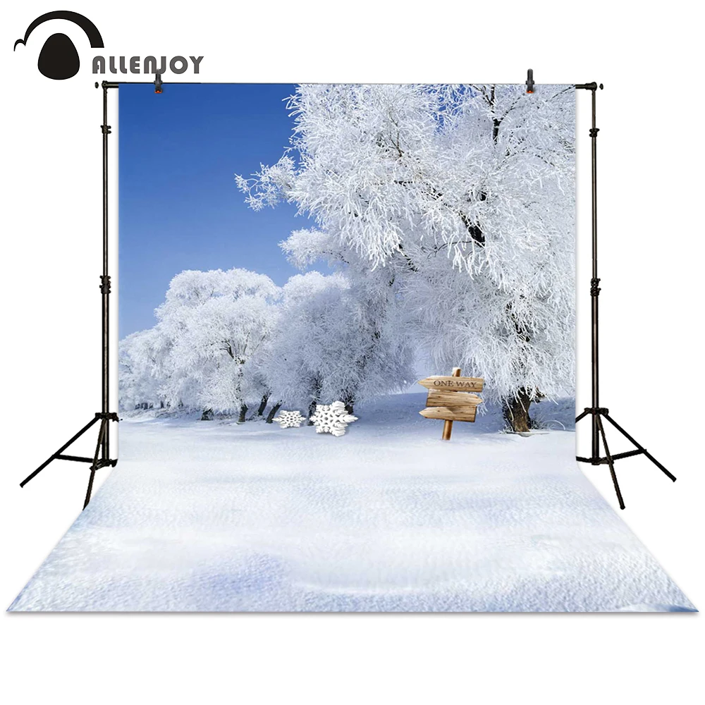 Allenjoy photography backdrops winter path tree snow snowflake white backgrounds filming