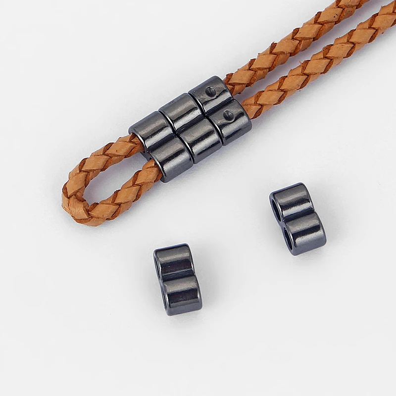 20 шт Черный цвет 3 мм двойной ствол ползунок бусины отверстия для 3 мм круглый кожаный шнур браслет ювелирных изделий