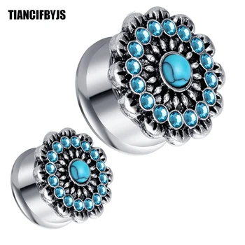 

TIANCIFBYJS Double Flared Stainless Steel Plugs and Tunnels Ear Expansion Stretching Piercing Flower Flesh Tunnel Earring 70pcs