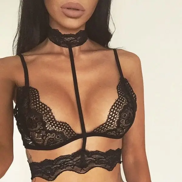 

2018 Women Push Up Bra Lace Wireless Halter Bralette Women Sexy Hollow Out Transparent Lingerie Halter Sheer Lace Bra Top Women
