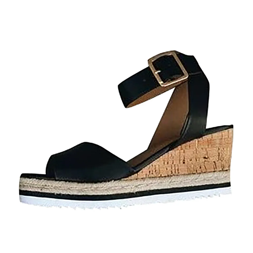 Women sandals 2019 shoes women fashion Retro Womens Fashion Open Toe Ankle Platform Wedges Shoes Ladies Roman Sandals