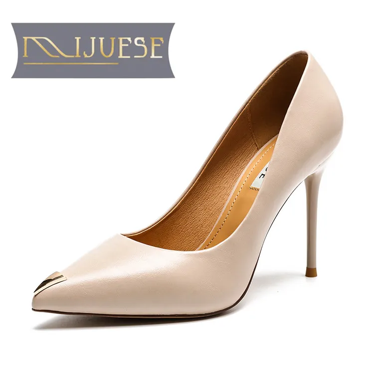 

MLJUESE women pumps thin heels autumn spring office & career Metal decoration pointed toe high heels free shipping