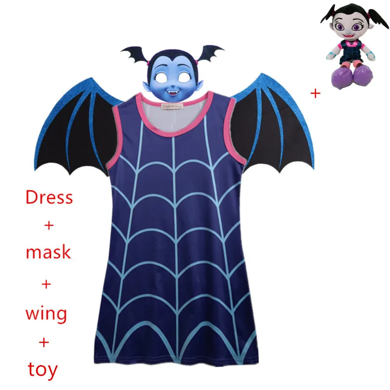 Г. Новые летние платья принцессы Карнавальный костюм для девочек Vampirina, Детский костюм вампира на Хеллоуин, праздничные платья, комплект+ крыло+ маска
