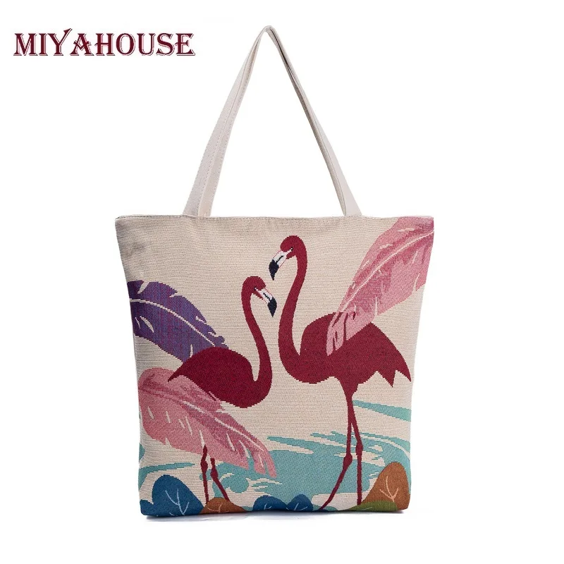 

Miyahouse Fashion Canvas Tote Bag Female Flamingo Print Beach Bags Women Handbags Large Capacity Shopping Bag Shoulder Bag Lady
