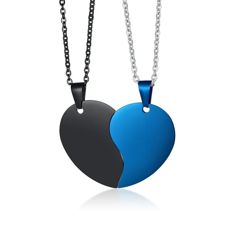 Пользовательские двойной кулон сердце головоломки набор из 2 частей ожерелье для пар женщин мужчин персонализированные таблички - Окраска металла: BLpicture
