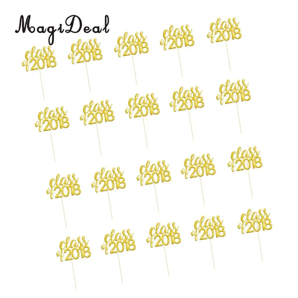 Pack of 20 Class of 2018 Cake Cupcake Toppers Congratulation Graduation Party Fruit Muffin Food Sticks