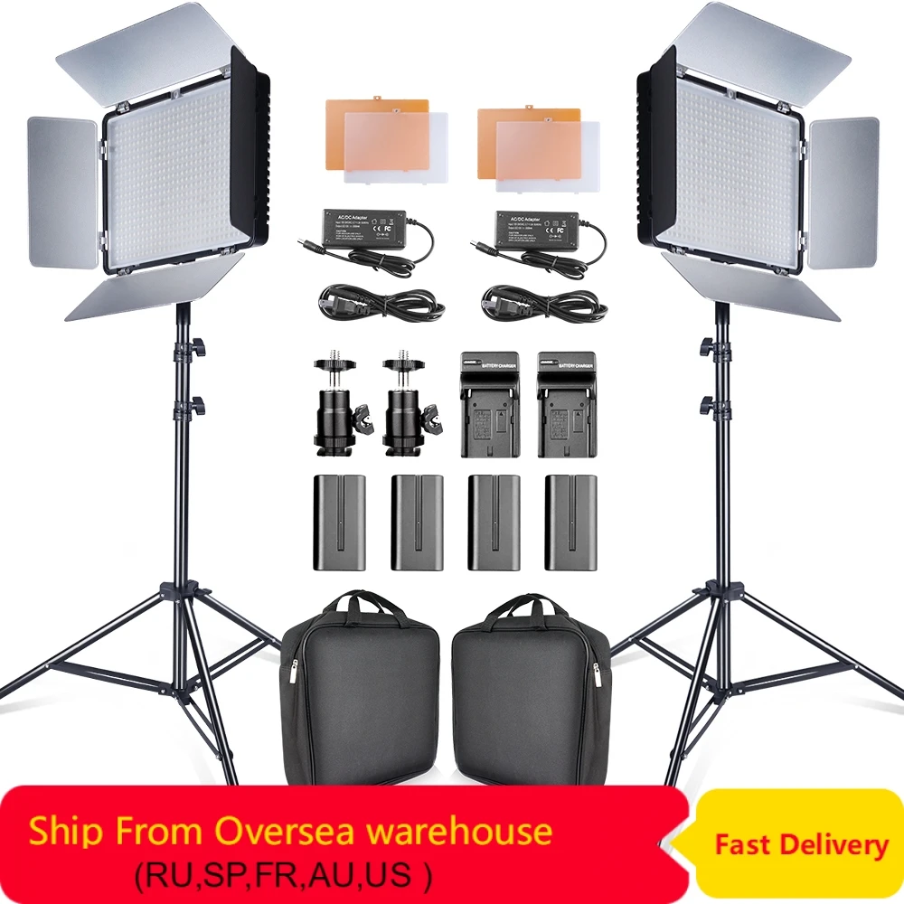 Preise Travor 2set 600 stücke studio kamera foto licht 3200 K 5500 K CRI93 led video licht kit mit 2m stativ und NP F550 batterien youtube