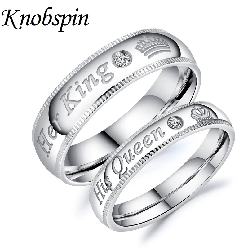 cheap KING QUEEN Fashion Wedding Rings For Lovers Romantic Cubic Zirconia 7mm Engagement Forever Love Couple Ring for Men Women