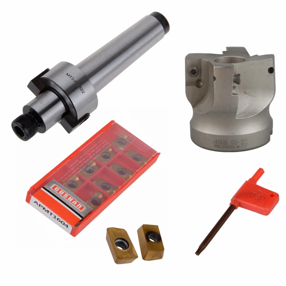 

MT3 FMB22 M12 Tool Holder Shank 50mm with Drawbar Face Endmill CNC Milling Cutter w/ 10pcs APMT1604 D9030T Carbide Inserts
