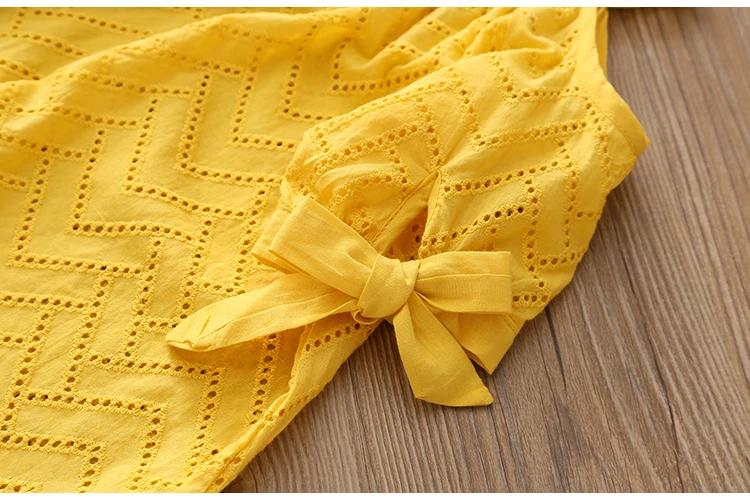 2018 Summer 2-10 Years Children Cotton Solid Color Off Shoulder Strapless Hollow Out Wave Little Sexy Kids Girl Dress Blouse (15)