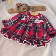 Новинка; осеннее платье для маленьких девочек; платье принцессы в клетку для малышей; воротник с оборками; подходит для детей ростом 80-120 см