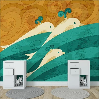 

Custom Nature Wall Murals Hand Painted Whale Wall Paper for Kids Room Photo Wallpaper for Kids Background for Living Room Study