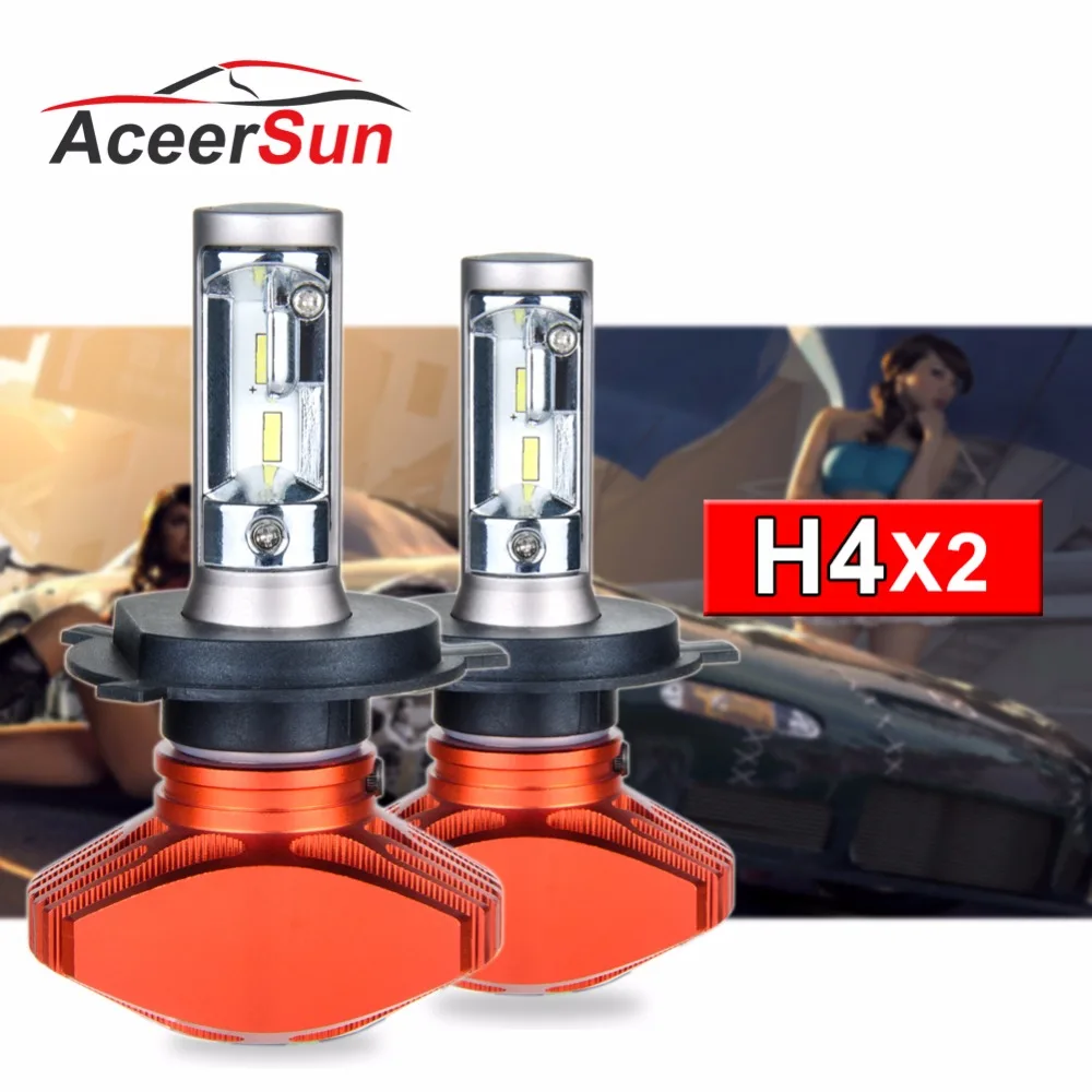 Aceersun H4 Hi Lo автомобилей Светодиодный лампы 80 W безвентиляторный 12000LM 6500 K CSP светодиодная фара туман лампа светильник 12 v 24 v HB2 H 4