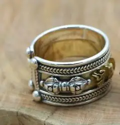 Винтажное Настоящее серебро 925, тибетское кольцо OM meni Padme Hum, Стерлинговое буддийское кольцо с мантрой, чистое серебро, тибетское кольцо, регулируемое - Цвет основного камня: Female 6 - 9