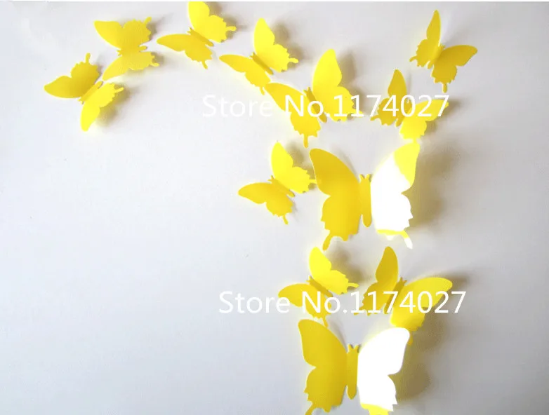 yellow 12 шт. ПВХ 3d бабочка домашний декор сплошной белый цвет маленькие милые настенные наклейки украшения Переводные картинки с бабочками - Цвет: yellow