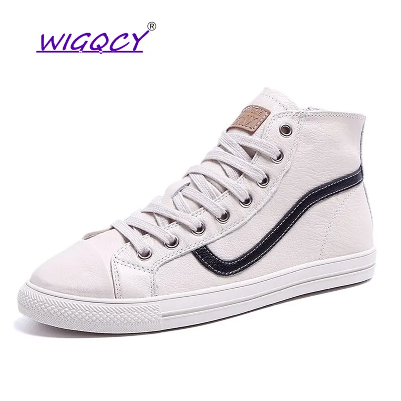 

Leather High Help Platform sneakers 2019 spring autumn shoes woman Wild Student flat Patchwork Lace-Up ladies shoes female