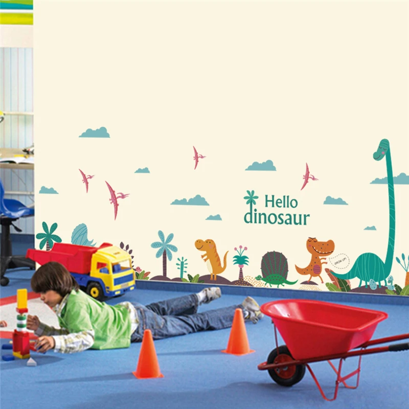 Забавные настенные наклейки hello dinosaur для детской комнаты детский Декор дома