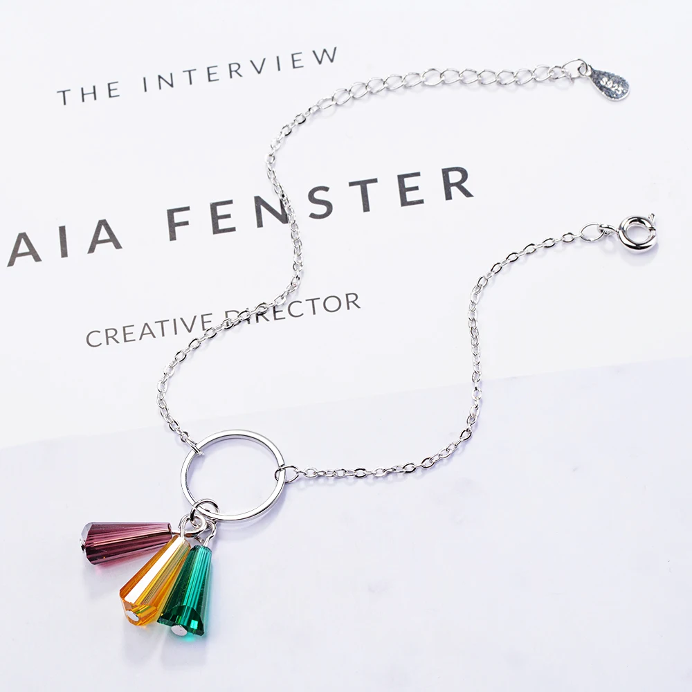 

Anenjery Synthetic Rainbow Artificial Crystal Fan 925 Sterling Silver Bracelets For Women pulseira Silver 925 Jewelry S-B210