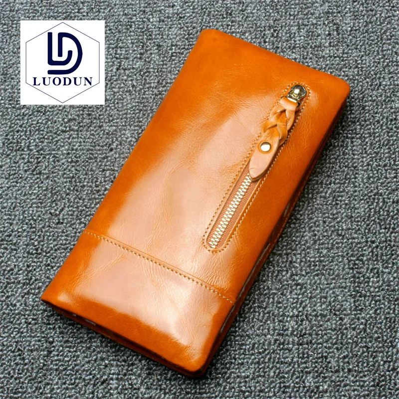 

2018 New Fashion Retro Men's Wallet Cowhide Long Lady Leather Wallet Large Capacity Purse Clutch Coin Purse