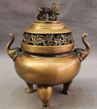 

bi003254 12" Tibet Bronze Buddhism Dragon Head Statue Elephant Incense Burner Censer