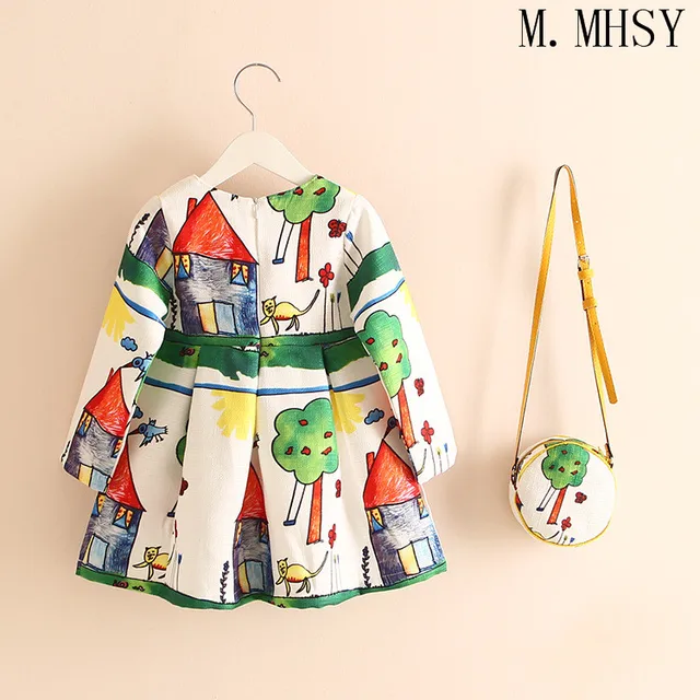 Kids Girls Baby princess Dress+bag Long Sleeve Autumn Spring Children