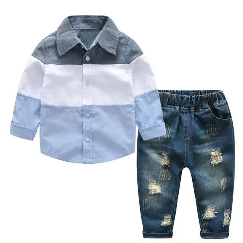 Осенняя одежда для маленьких мальчиков, футболка+ джинсы, детская одежда из 2 предметов, спортивный костюм для мальчиков, комплекты одежды для детей 2-7 лет