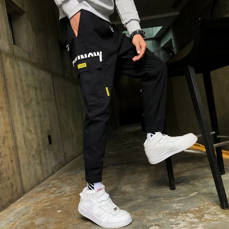 

Outdoor 2019 Spring Autumn patchwork letter printed teenagers cargo pants men students travel hiking trekking tactical trousers