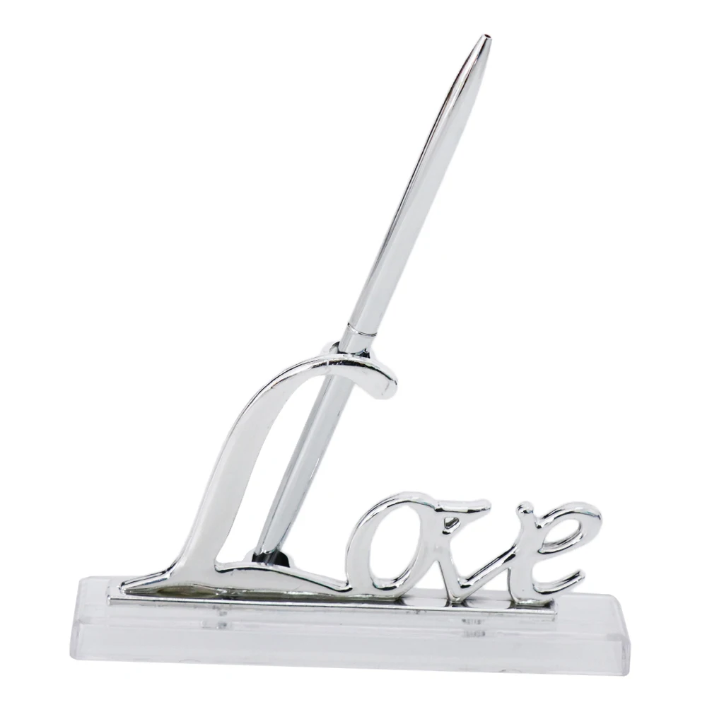 Personalized Wedding Romance Silver Guest Book Pen with Stand