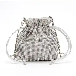 Роскошный Полный алмазы мини сумка-ведро на цепочке вечерние кошелек сумка сумочка Для женщин Crossbody мини сумка-мессенджер клатч сумка