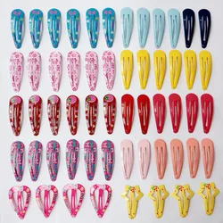 50Pcs/Set Printed Flower Patterns Solid Hair Clips Barrettes Cute Girls Hairpins Colorful Love Star Headwear For Kids Hairgrip