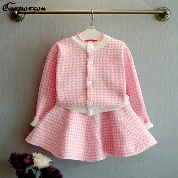

Kids Clothes Girls 2 Pcs Clothes Set Knitted Cardigan with Skirt Winter Outfits Clothing Set for Children Spring Suit