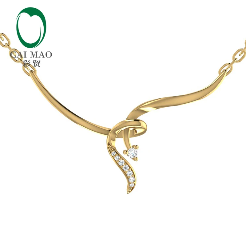 CaiMao Jewelry 0.10ct круглый бриллиант 18 К желтого золота Обручальная Подвеска Ожерелье