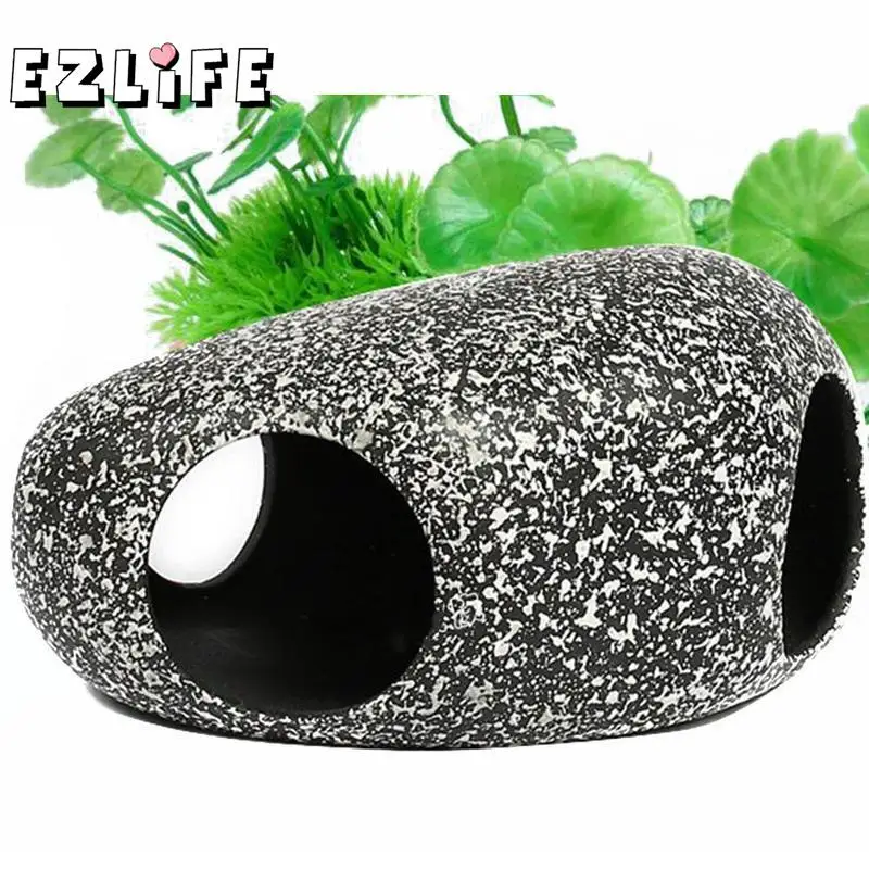 

New Rock Cave Ceramic hide Stone with 3 holes Decoration For Cichlids Fish Tank Aquarium Fountain Ornament Decoration