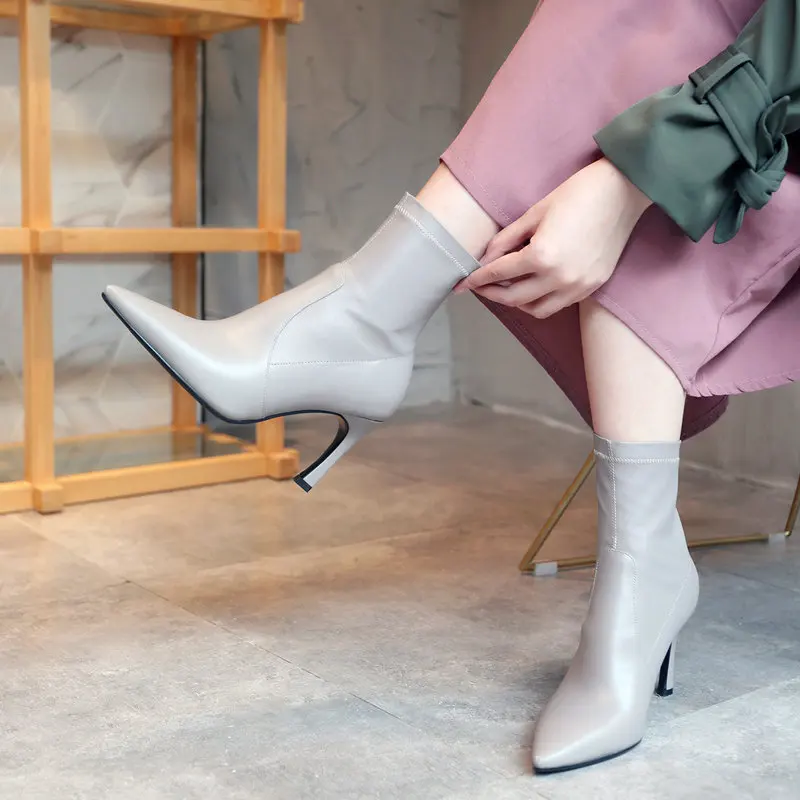 TXCNMB Quality Basic Boots High Heels Autumn Winter Shoes Woman Sexy Pointed Toe Party Wedding Shoes Ladies Ankle Boots