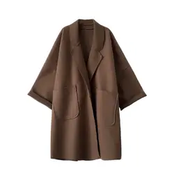 Повседневное кардиган Шерстяное пальто Для женщин Стильные Простые черные пальто осень High Street мягкие свободные в Корейском стиле ретро
