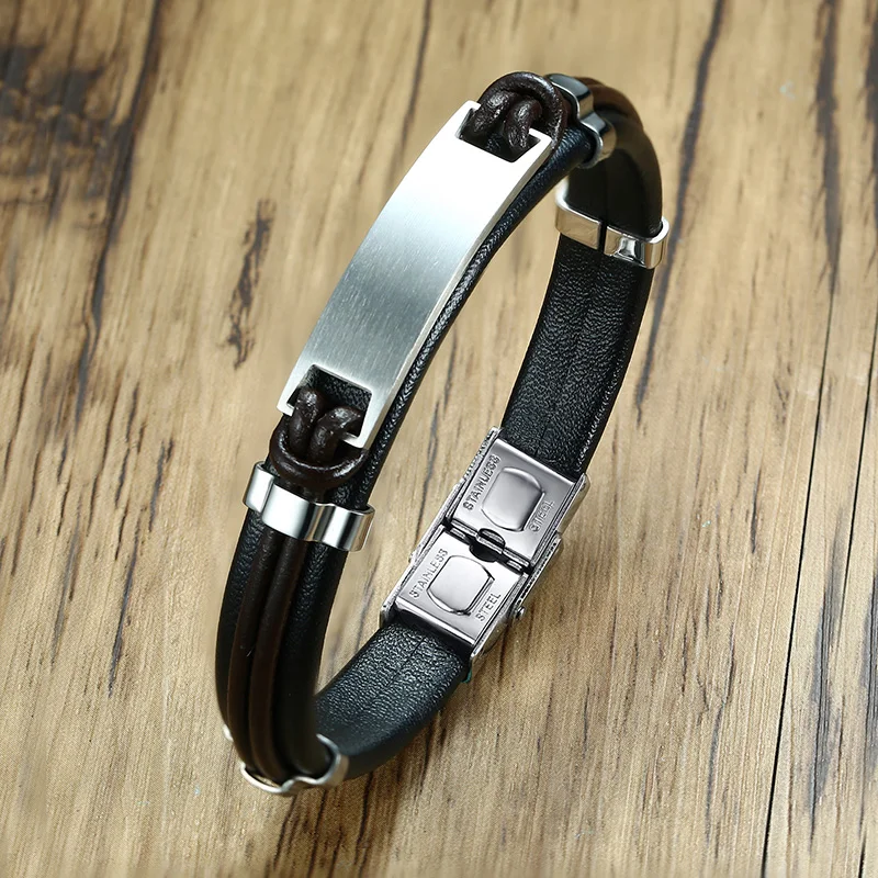 XUANPAI Free Engraving Record Mens Bracelets Stainless Steel