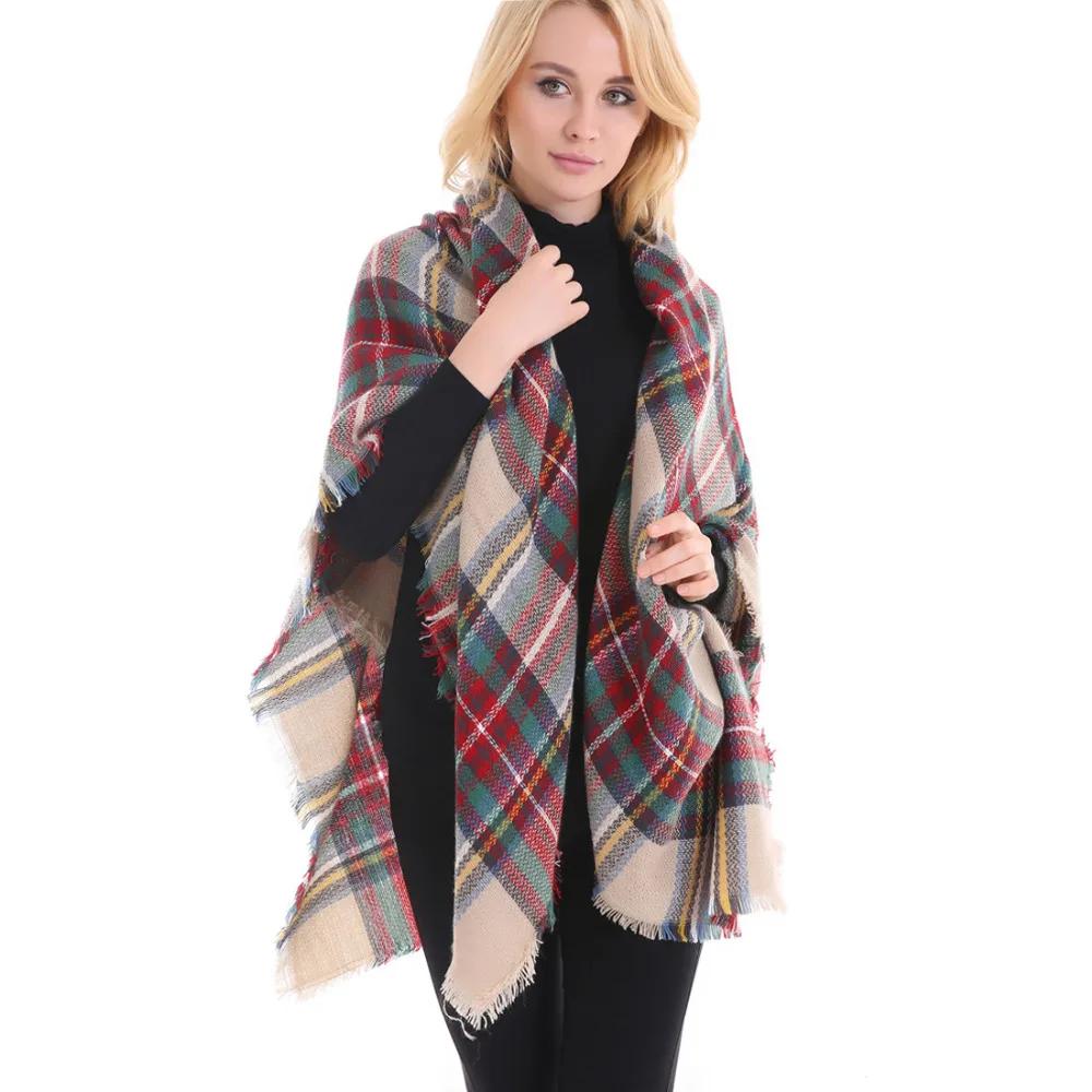 Faybox Winter Spring Fall Plaid Sarves Oversize Scarf Long Warm Wrap Acrylic Shawls Cashmere Scarf font