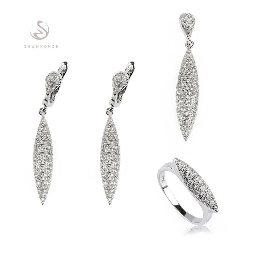 

SHUNXUNZE Silver Plated set(ring/earring/pendant) White Cubic Zirconia R3213set sz6 7 8 Ring Wedding Party Birthday Top Quality
