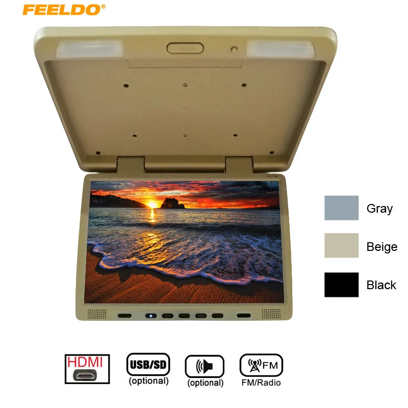 

FEELDO DC12V 17" TFT LCD Roof Mounted Monitor Flip Down Monitor For Car DVD Player with IR Transmitt HDMI/FM/USB SD/Speaker