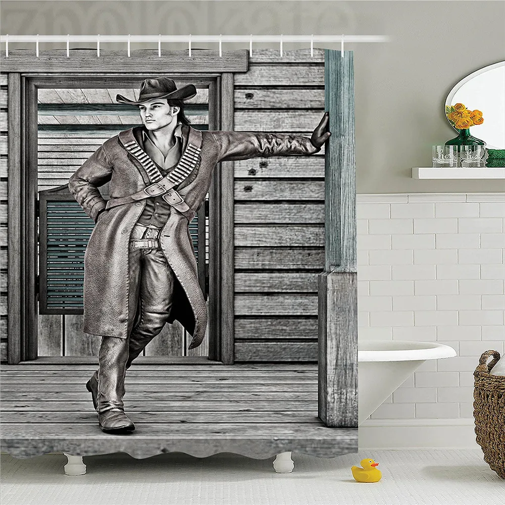 

Saloon A Young Handsome Cowboy on an Old West Saloon Background Traditional Image Pattern Polyester Bathroom Shower Curtain