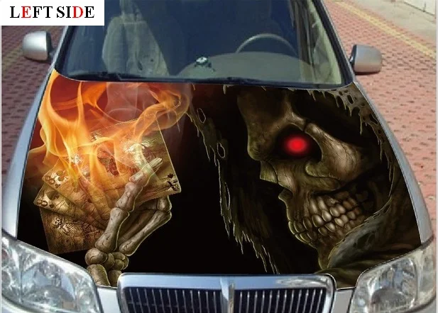 

LEFT SIDE Car Stickers Burning Skull Head Playing Card Vinyl Car-detector Covers Sticker Customize the Size to Suit your cars