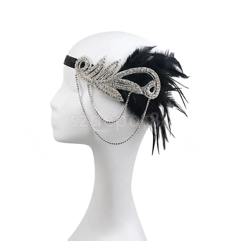 Vintage 1920s Feather Headband Wedding Bridal Headpiece Flapper Fancy Dress