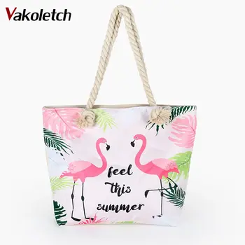 

Lady Leaf Flamingo Printed Shoulder Bag Female Tote Handbag Women Shopping Bag Fashion Large Capacity Summer Beach Bag KL396