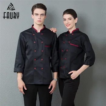 

Unisex Splicing Color Double Breasted Long Sleeve 2018 New Chef Jackets Kitchen Cooking Workwear Uniforms Coat Cuisine Overalls