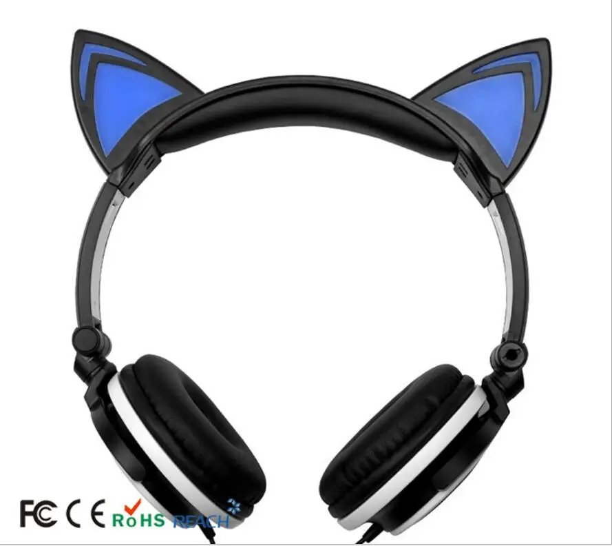 

Explosion models New children's cartoon cat ear headset shiny folding mobile music headphones with CE, REACH, US, certifications
