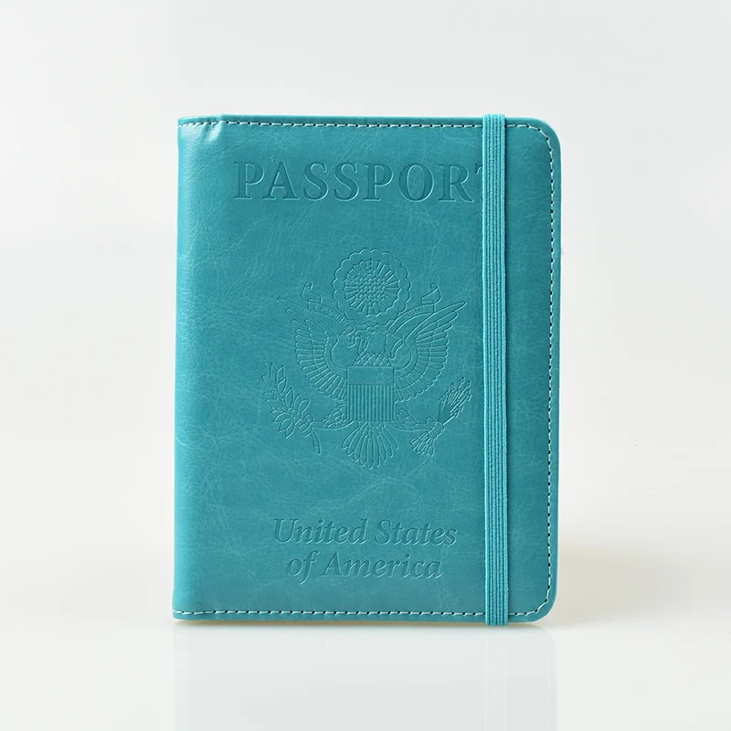 HEQUN Анти RFID Блокировка паспорта держатель США PU кожа эластичное покрытие органайзер для паспорта многофункциональный Американский чехол для паспорта - Цвет: Небесно-голубой