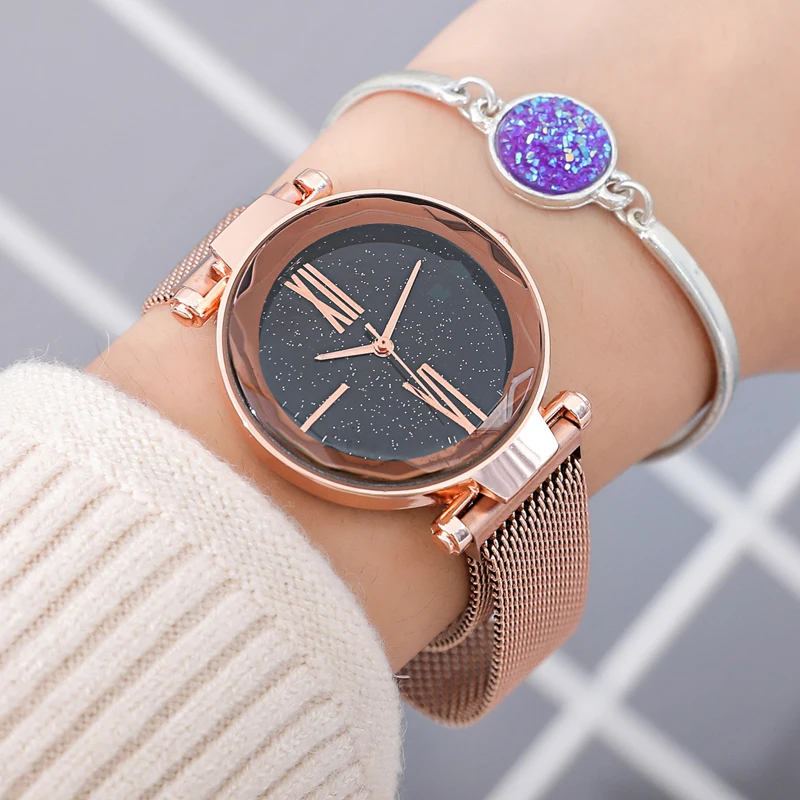2019 new starry sky watch female feature magnet buckle strap free buckle watch Rose gold / Blue / Purple / Black ladies watch 2019 new starry sky watch female feature magnet buckle strap free buckle watch Rose gold / Blue / Purple / Black ladies watch