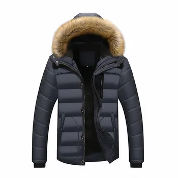 

2019 men's coat coat raccoon fur collar hat casual big size cotton-padded jacket men's fleece thickened cotton-padded jacket